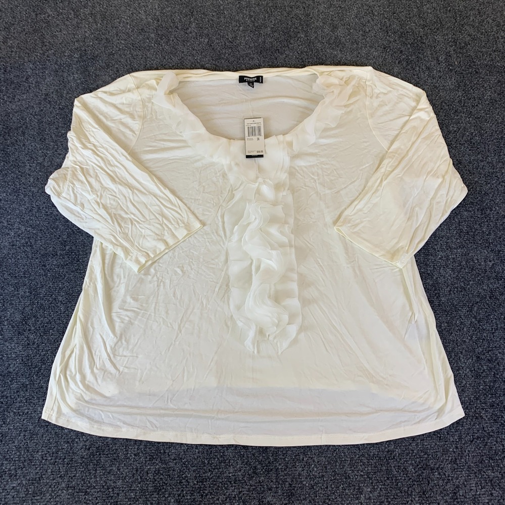Premise Studio Blouse Womens 3X Ivory NEW Ruffled Soho Silk Knit Top PS200013W